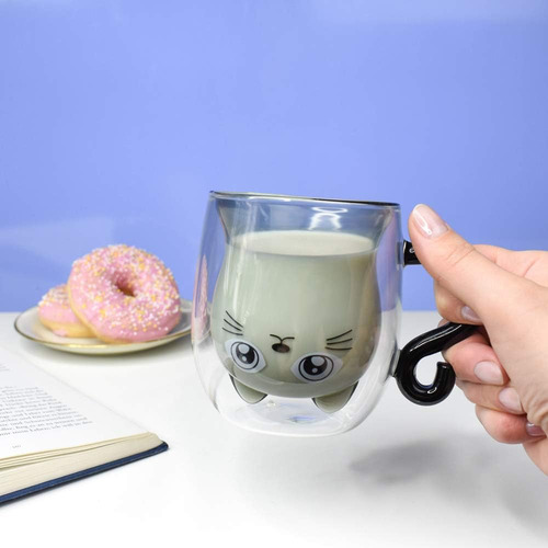 Black Cat Mug Cute Mug With Handle Double Walled Coffee M...