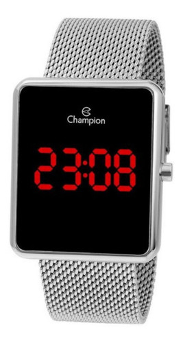 Relogio Feminino Digital Led Vermelho Prata Quadrado Champion Original+nf