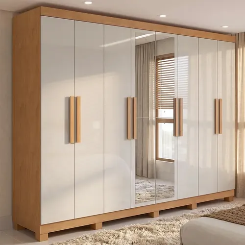 Guarda-roupa Casal Móveis Lopas Easy Slim 8 Portas Com Espelho