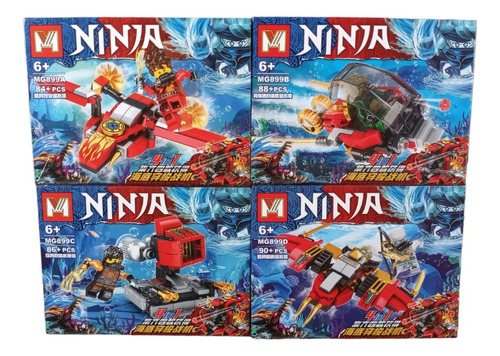 Set X 4 Muñecos Ninja + Naves - Mundo Acuatico - Mg 899 