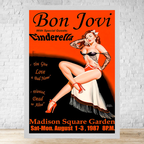 Cuadro Vintage Bon Jovi 30x40 Cm Con Vidrio Colgable C555 Blanco Clasico