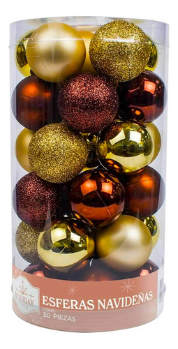 Esferas Navideñas Navidad Estuche Con 30 Esferas Café Y Oro