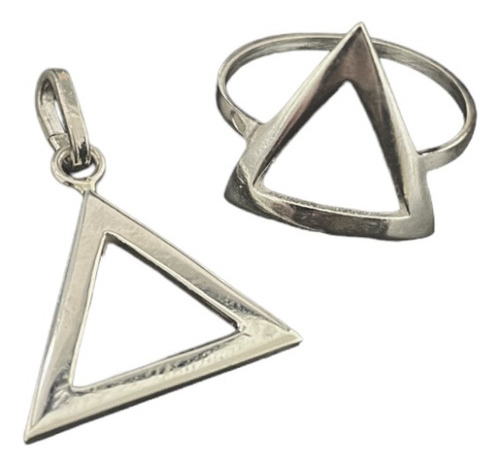 Combo Dije Y Anillo Macizo De Triangulo Plata 925 Joyería 