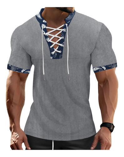 Camiseta De Encaje Con Cuello En V Casual Americana De Manga