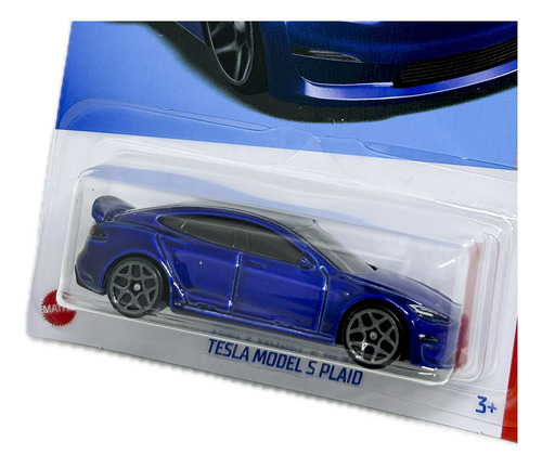 Carrito Hot Wheels Tesla Model S Plaid 2024 Hry91 Mattel, color azul oscuro