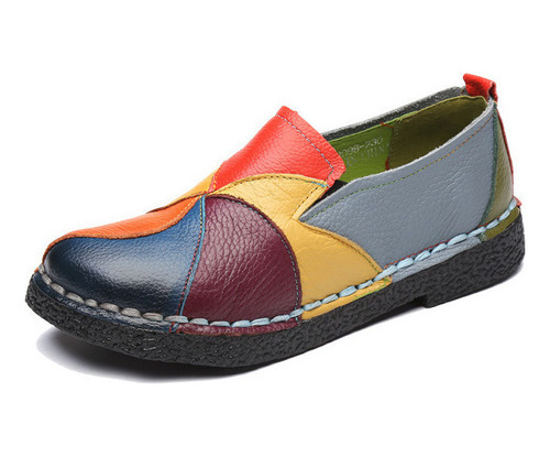 Zapatos De Tacón Plano Retro Con Bloques De Color Para Mujer
