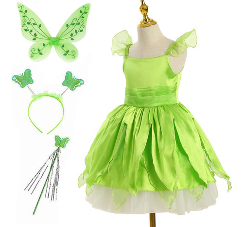 #4pcs /set Vestido De Hada Tinkerbell Para Niña, Vestido Clá