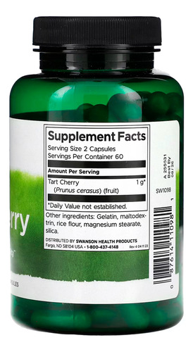 Tart Cereja Azeda 500mg Swanson 120 Capsulas Sabor Sem Sabor