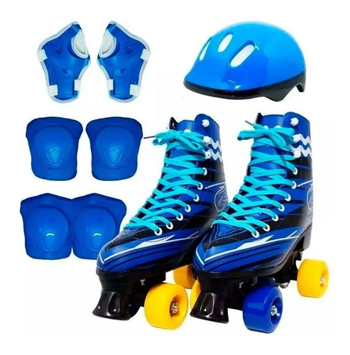 Patins Clássico Sou Luna Roller Quad Kit Proteção Azul 34-35