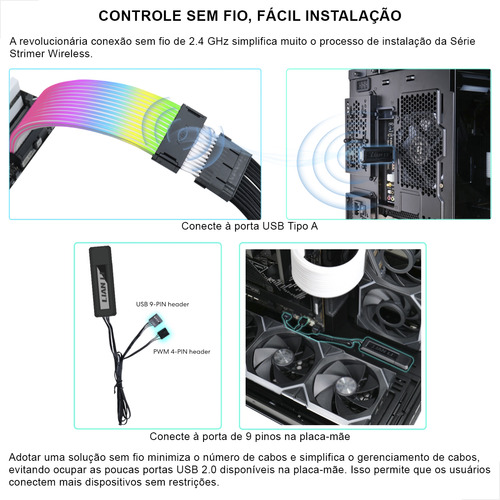 Cabo Extensor Strimer Wireless Rgb 24p-t Com Controladora Lw