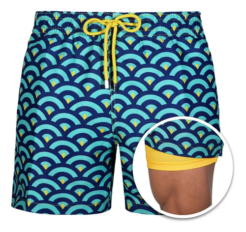 Short Traje De Baño Y Camisa Estampado De Playa Para Hombre