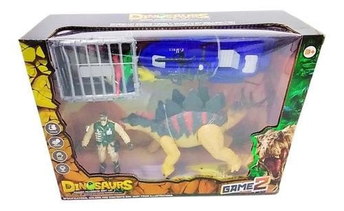 Set De Dinosaurios Con Bote + Figura Soldado Accesorios Ed