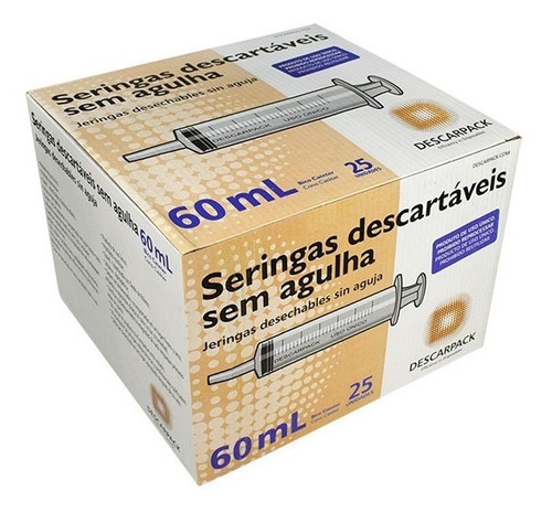 Seringa Descartável Descarpack Bico Cateter 60 Ml - Cx 25 Un