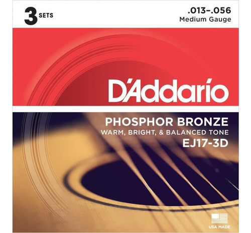 D'addario Ej17-3d Bronce Fosforoso 13-56, Paquete De 3, Tama