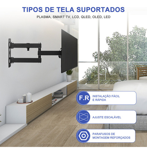 Suporte Tv Articulado 14 A 55 Polegadas Até 50kg Universal Preto