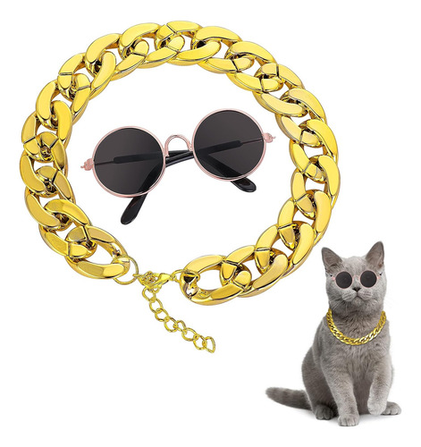 Gafas De Sol Retro Para Gatos Y Perros Con Cadena Dorada