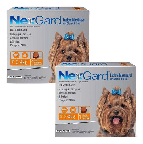 02 Nexgard Antipulgas E Carrapatos 2 A 4kg Com 1 Comprimido