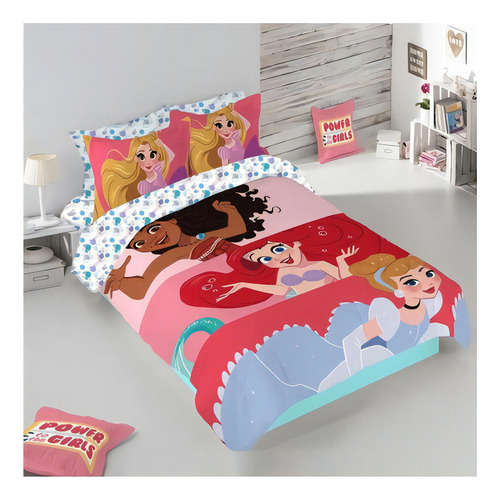 Set Edredón Individual Reversible Disney Princesas / Minnie Color Rosa Diseño De La Tela Princesas