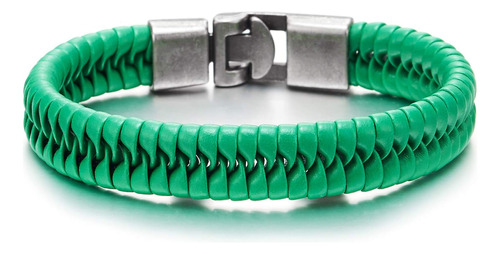 Coolsteelandbeyond Pulsera De Cuero Trenzada Verde Única Par