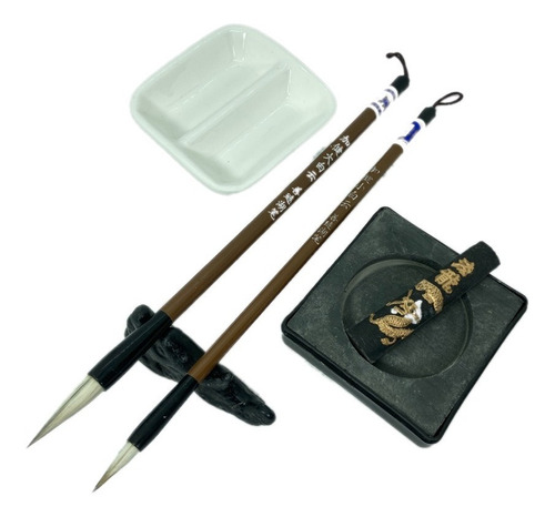 Set Shodo Pincel Caligrafia Oriental Sumi-e Tintero Tinta