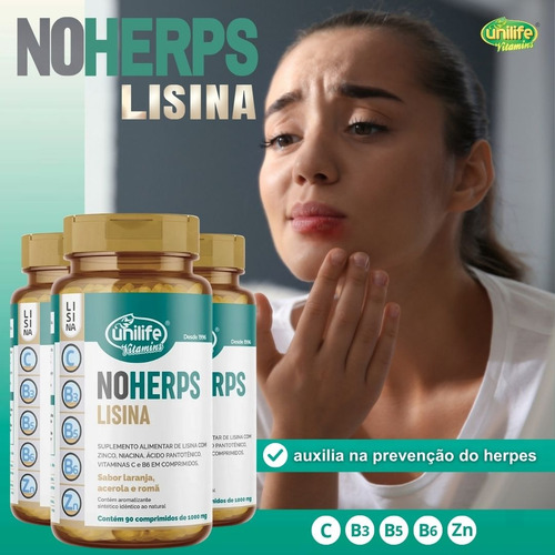 Kit C/5 Noherps Lisina 450 Comp + Vit C B3 B5 B6 - Unilife