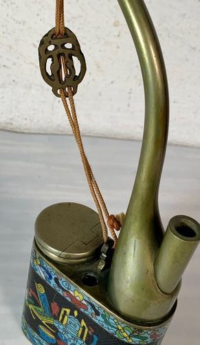 Antigua Pipa Oriental Esmaltado Cloisonne Coleccionable