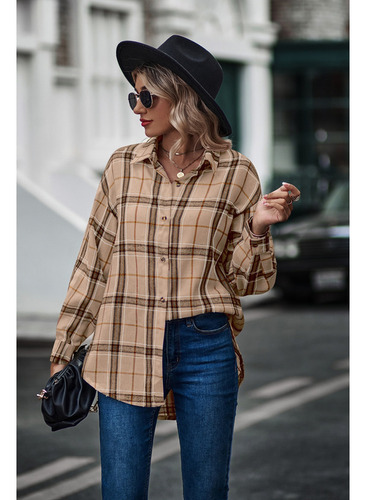 Camisa Holgada De Cuadros Casual Para Mujer Otoño E Invierno