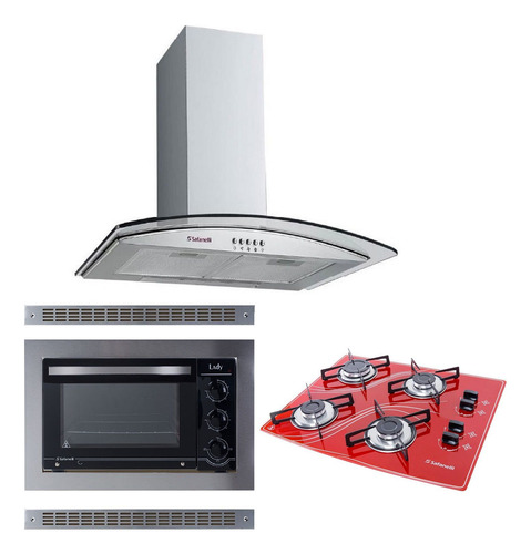 Kit Forno Embutir + Coifa Gourmet + Cooktop 4 B. Safanelli