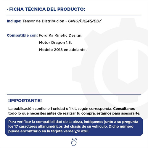 Tensor Distribución Ford Ka Motor Dragon 1.5 - Original