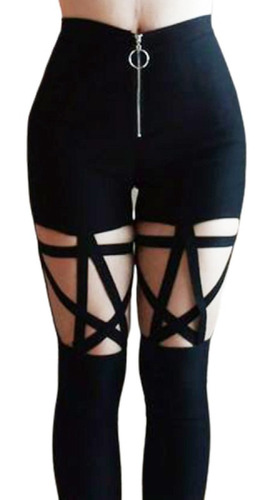 Pantalones Leggings De Cintura Alta Gótico Punk Para Mujer