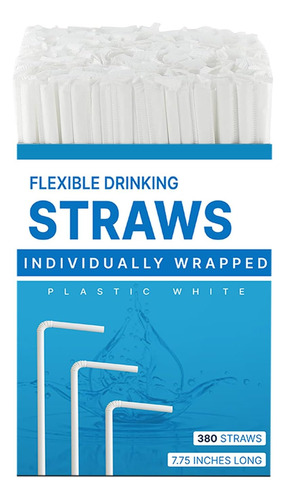 Pajitas Flexibles De Plástico Blanco 380 A Granel, Individua