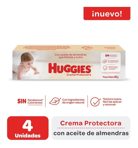 Crema Protectora Huggies Con Aceite Almendras 80 Gr Pack X 4