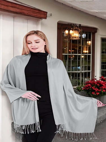 Pashmina, Bufanda Accesorio Versátil Pareo Gris Claro Liso Unitalla