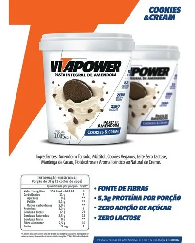 Pasta De Amendoim - Vitapower 1kg - Sabores Premium Sabor Cookies And Cream