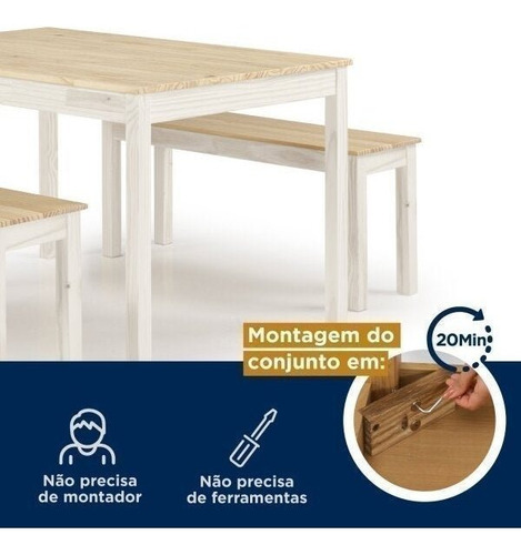 Mesa De Madeira Maciça 4 Lugares Com Bancos Mandacaru Af
