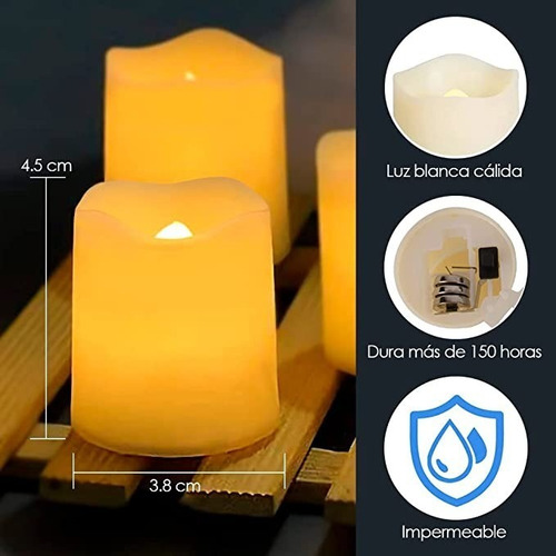 Velas Eléctricas Impermeables Decoración Luz Led Cálida 24pz