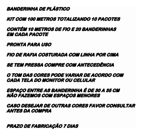 Kit Com 100 Metros Banderinhas Junina Duas Cores Plástica