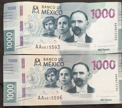 2 Billetes De Colección De $1,000 Pesos Mexicanos