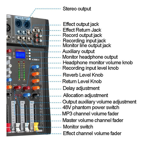 Mezclador De Audio De 8 Canales, Consola Mezcladora, Placa
