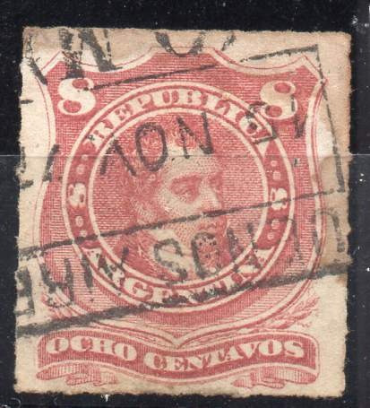 Argentina 1876/78. 8c Rivadavia Percé, Con Matasello O M