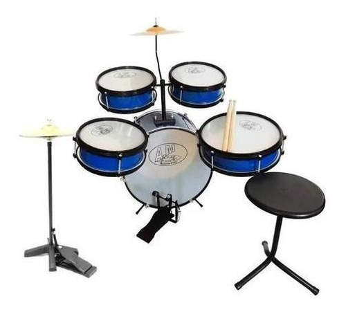 Bateria Criança Infantil Rock Baby Azul Completo + Chimbal