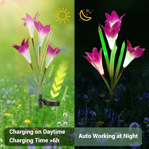 Luces De Estaca De Jardín Solar Al Aire Libre Con Flor De Li