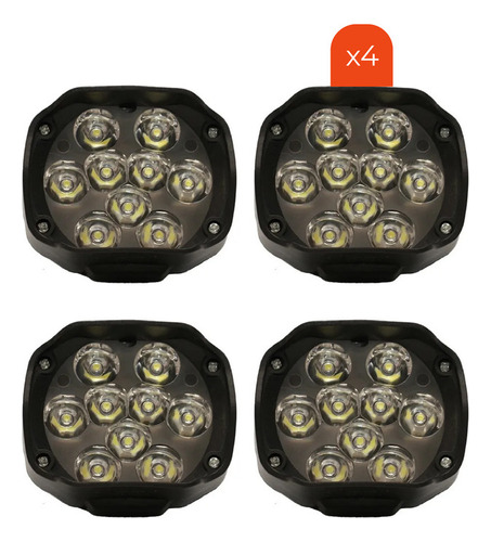 Kit X4 Faro Auxiliar Luz Blanca Abs Off Road 12v 9 Led 27w