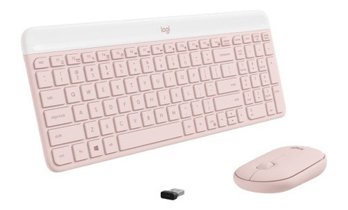 Combo Teclado E Mouse Sem Fio Logitech Mk470 Rosa Usb Slim