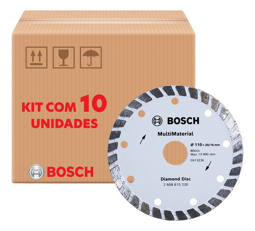 Kit 10 Disco Diamantado 4.3/8 110mm Furo 20mm Turbo Bosch