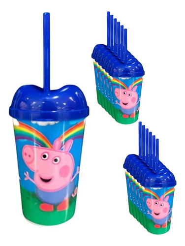 Vaso Pitillo George Pig Sorpresa X12u Alta Calidad Cumple