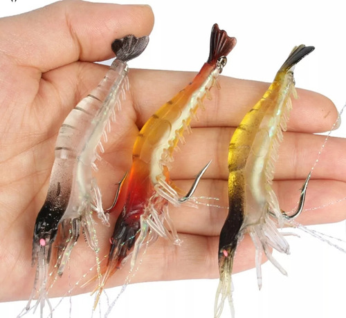 5 Camarones Grandes Con Anzuelo! Pesca Mar Estero Luminosos