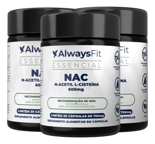 Kit 3 Nac Alwaysfit N-acetil L-cisteína - 600mg 30 Cápsulas Sem Sabor
