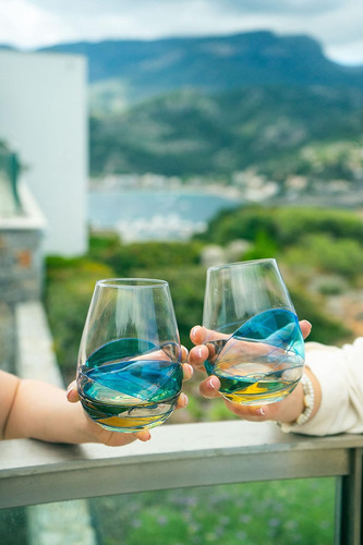 Antoni Stemless Wine Glass Lujo Línea Azul De Barcelon...