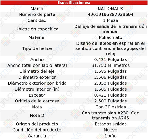 Retén Transmisión National P/dodge D100 Pickup 68 A 74
